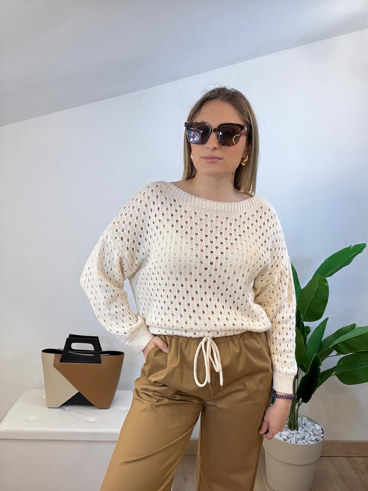 pullover traforato beige
